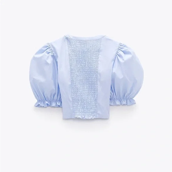 NWT Zara PEARL BUTTON CROP TOP Size XS Blue 7755/485/406 - Picture 4 of 8